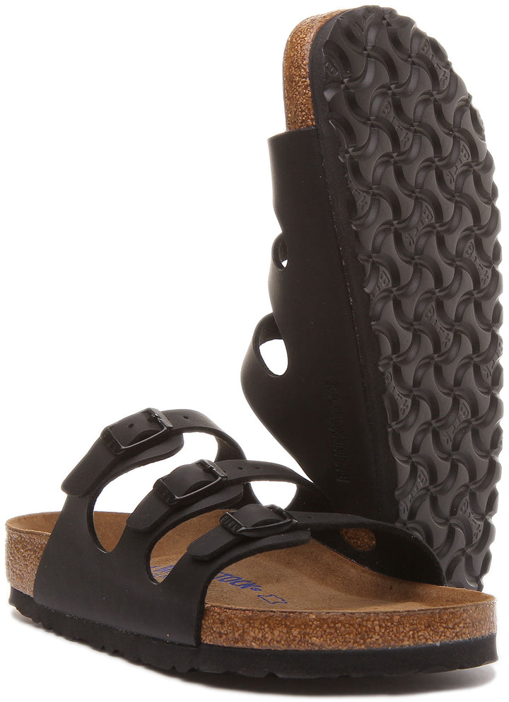 Birkenstock Florida Sandales Birko Flor à trois lanières pour femmes en noir