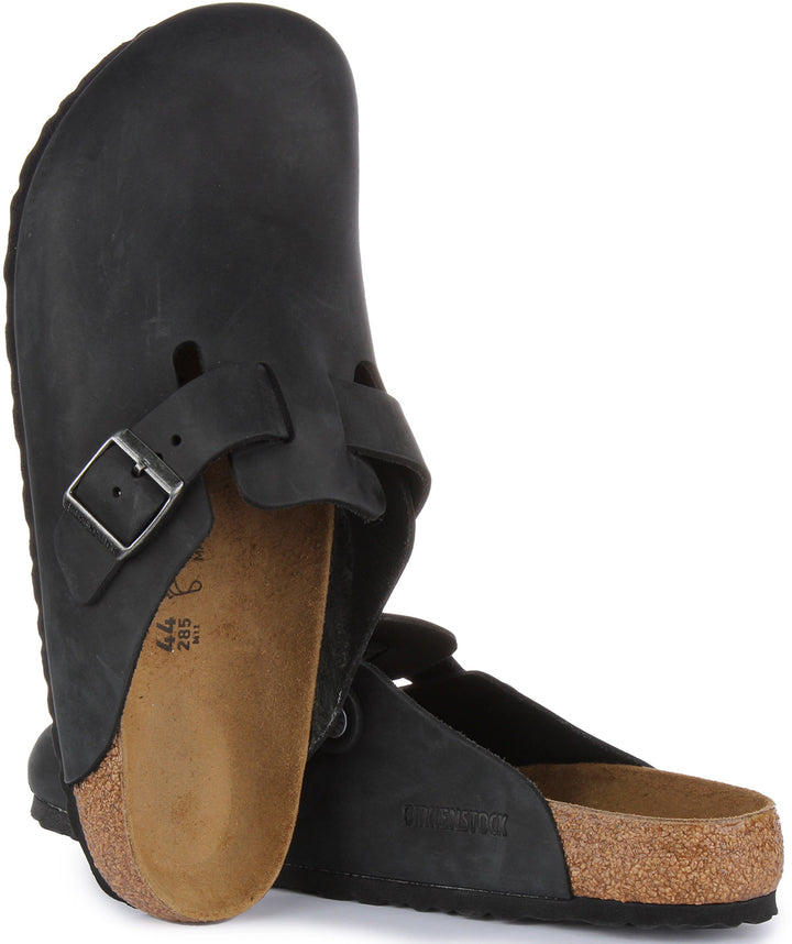 Birkenstock Boston BS Sandale en cuir huilé poure en noir