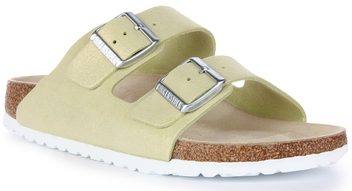 Sandale Birkenstock Arizona en cuir daim pour femme en vert clair