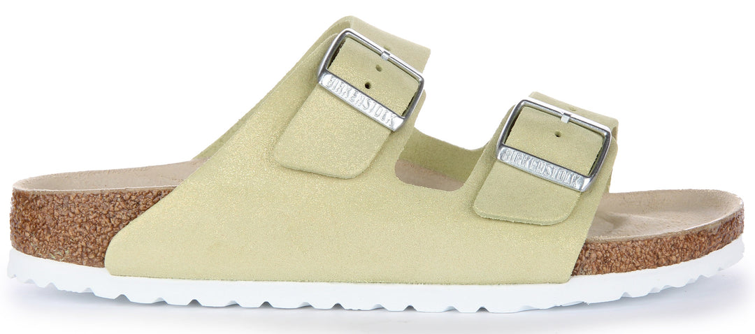 Sandale Birkenstock Arizona en cuir daim pour femme en vert clair