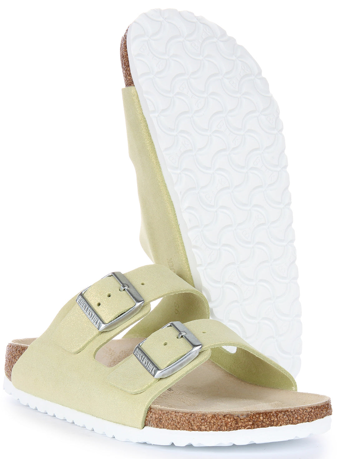 Sandale Birkenstock Arizona en cuir daim pour femme en vert clair