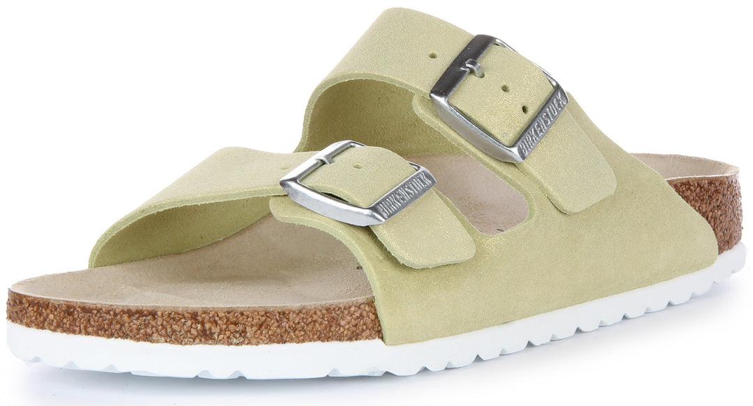 Sandale Birkenstock Arizona en cuir daim pour femme en vert clair
