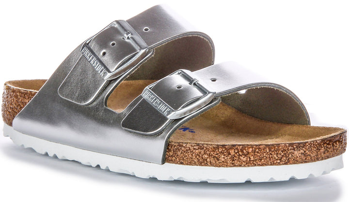 Sandali Birkenstock Two Adj Strap Arizona BS in pelle color argento