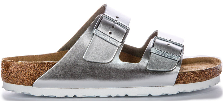Sandali Birkenstock Two Adj Strap Arizona BS in pelle color argento
