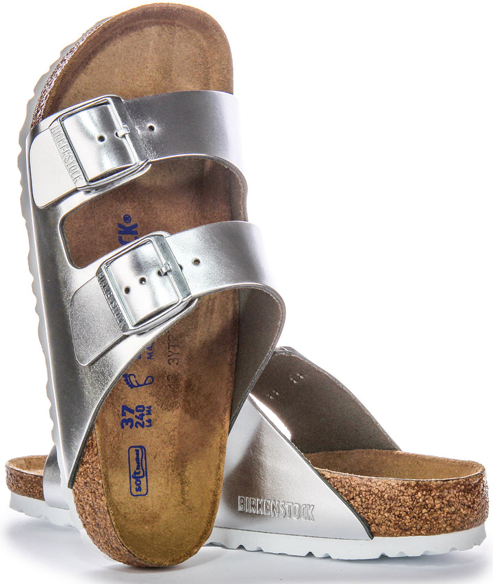 Sandali Birkenstock Two Adj Strap Arizona BS in pelle color argento