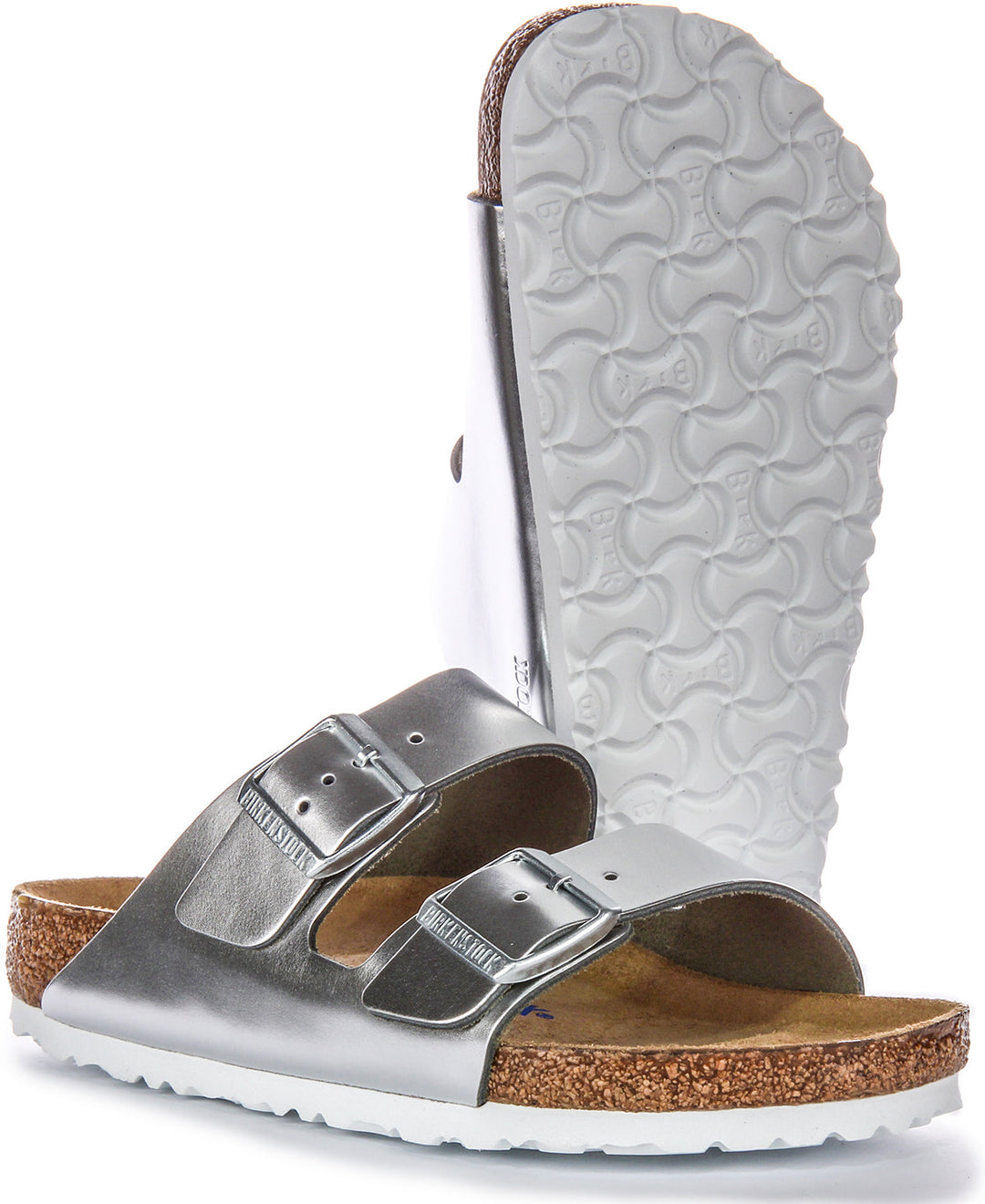 Sandali Birkenstock Two Adj Strap Arizona BS in pelle color argento