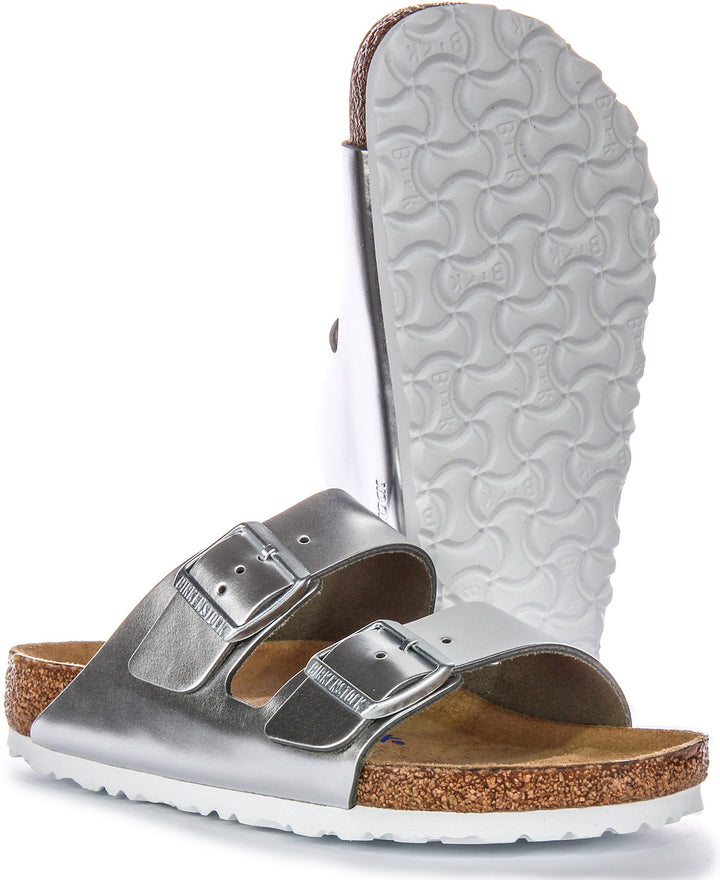 Sandali Birkenstock Two Adj Strap Arizona BS in pelle color argento