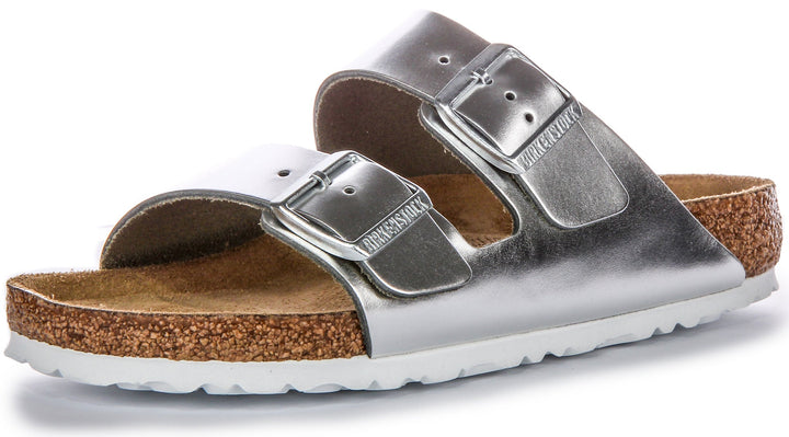 Sandali Birkenstock Two Adj Strap Arizona BS in pelle color argento